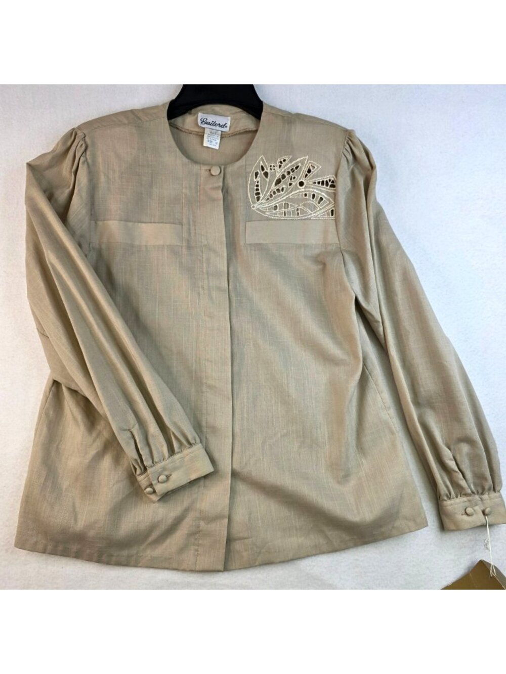 Vintage Gailord Embroidered Shirt 10 Beige Deadstock USA Old Money Prairie 80s